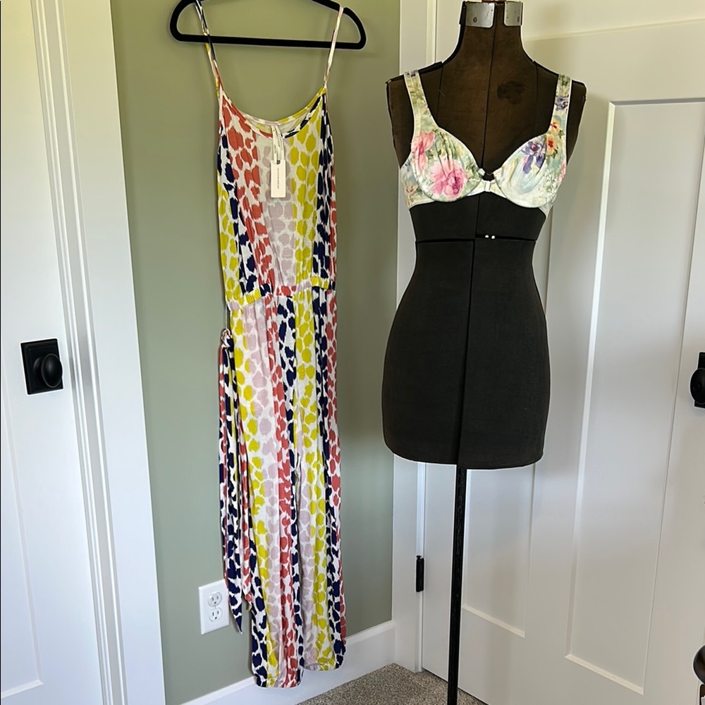 Anthropologie size XS summer jumpsuit multi color Aubrey NWT adjustable straps